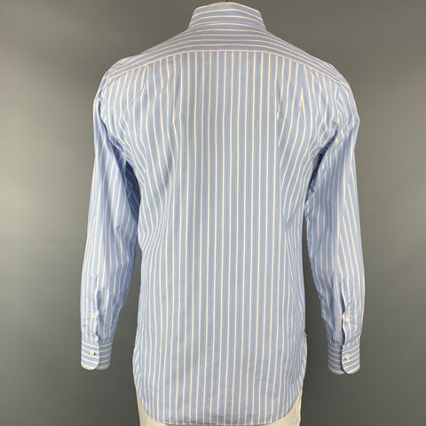 ERMENEGILDO ZEGNA Size XL Light Blue & White Stripe Cotton Long Sleeve Shirt