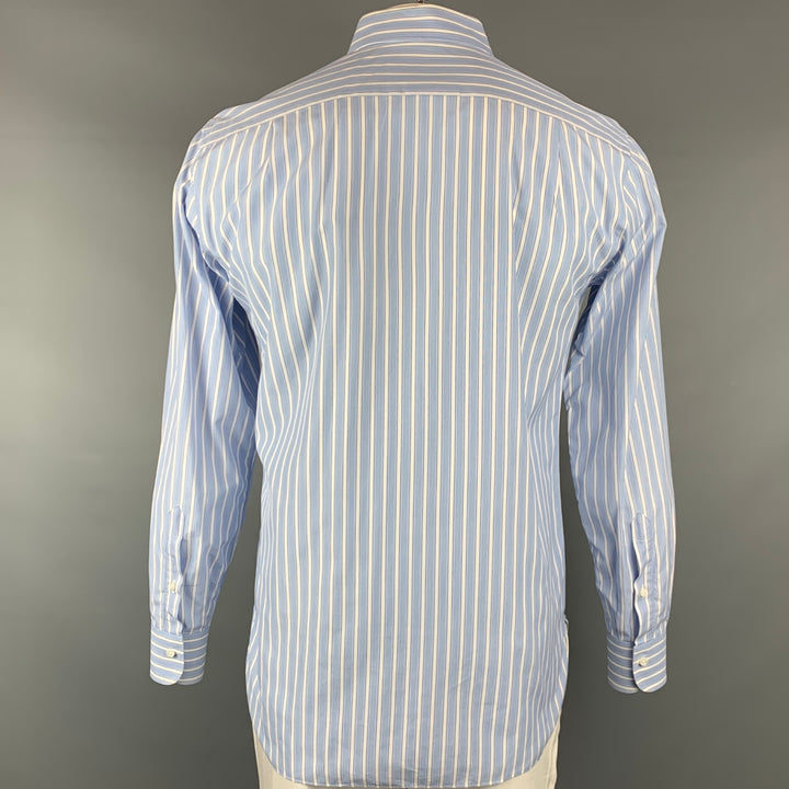 ERMENEGILDO ZEGNA Taille XL Chemise à manches longues en coton à rayures bleu clair et blanc