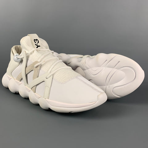 Y-3 by YOHJI YAMAMOTO Size 12.5 White Mixed Fabrics Leather Kyujo Low Sneakers