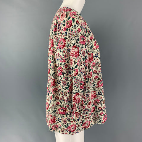 GERARD DAREL Size L Multi-Color Viscose Floral 3/4 Sleeves Casual Top