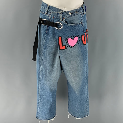 JUNYA WATANABE Size S Blue Black Red Cotton Wide-Leg Cropped Jeans