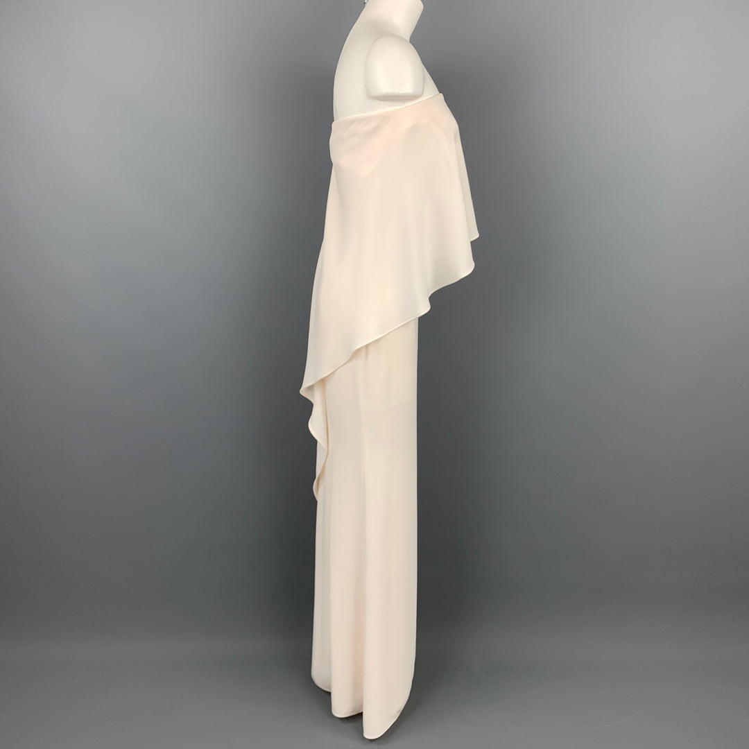 CARMEN MARC VALVO Size 2 Cream Polyester One Shoulder Column  Gown
