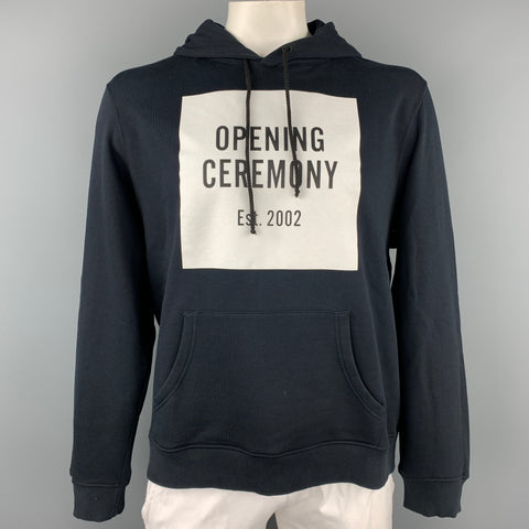 OPENING CEREMONY Size XL Black & White Logo Cotton Hooded Sweatshirt