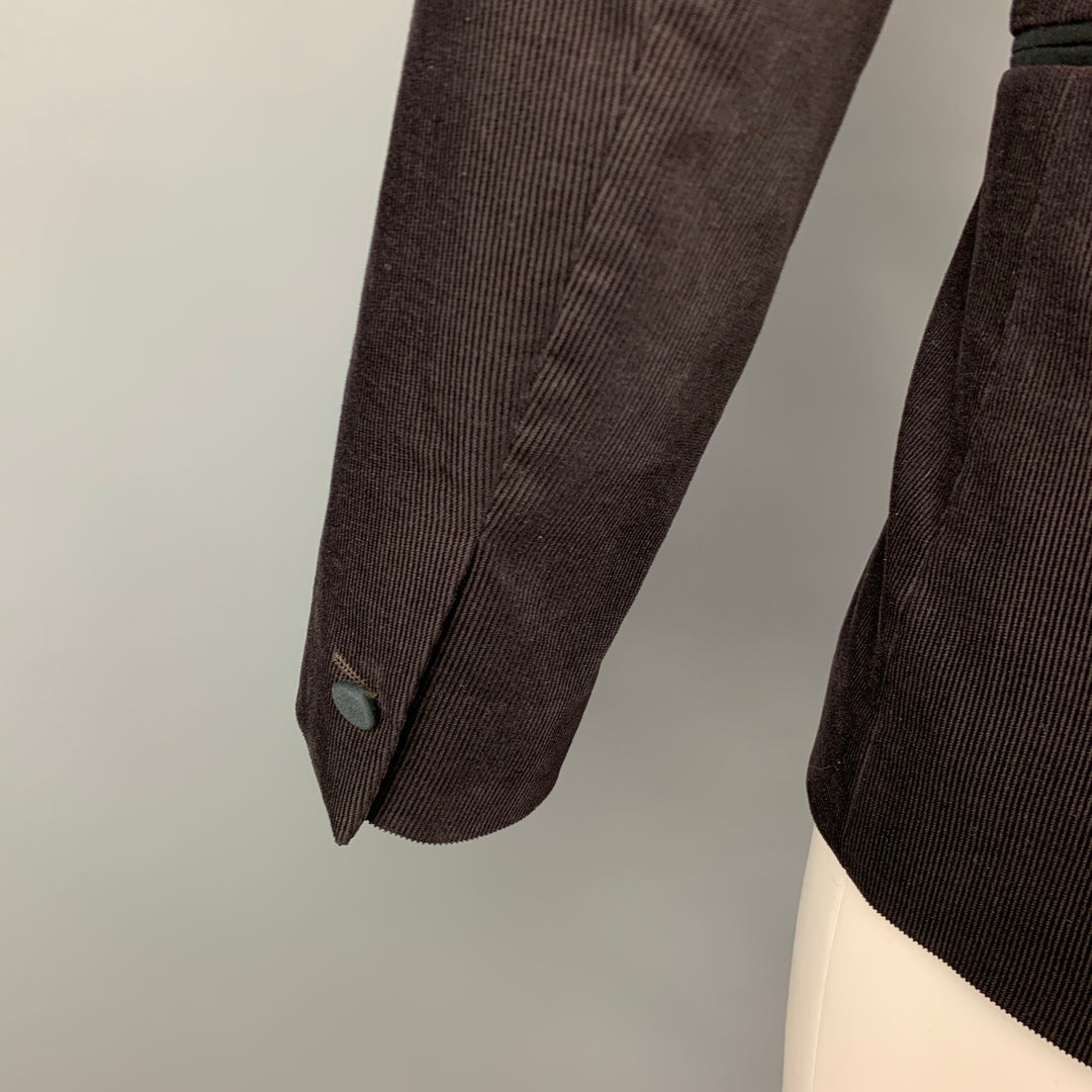 JOHN VARVATOS * USA Talla 40 Abrigo deportivo de lujo con solapa de pico de pana marrón y negro