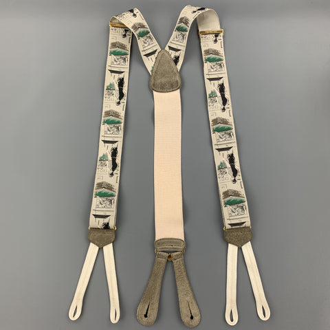 TRAFALGAR Playing Pool Print Beige Silk Leather Trim Suspenders