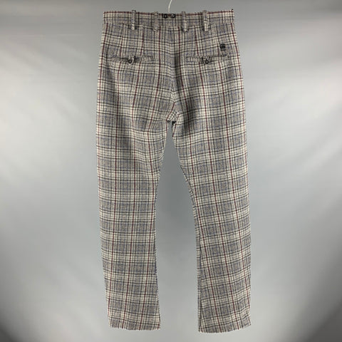 G-STAR Size 32 Grey Burgundy Plaid Wool  Viscose Blend Flat Front Casual Pants