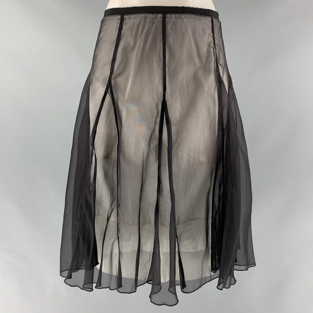 SPORTMAX Size 4 Black White Silk / Cotton See Through Skirt