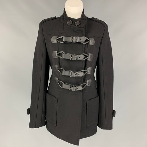 BURBERRY PRORSUM Talla 10 Abrigo militar con cierre de lona de algodón y nailon negro