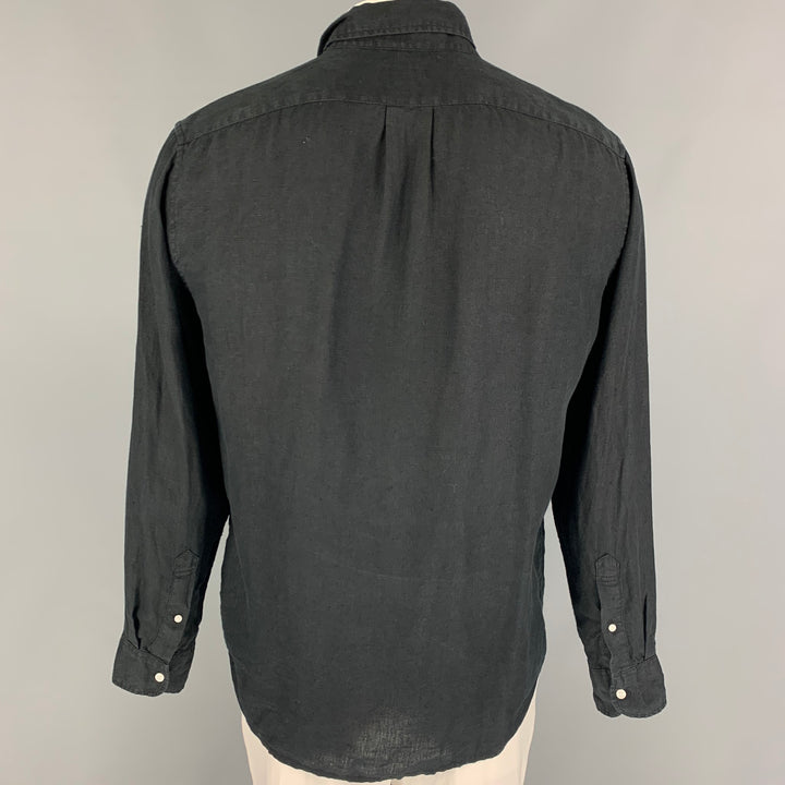 J.CREW Size L Black Linen Long Sleeve Shirt