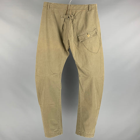 KATOTOOL PROJECT Pantalon décontracté en coton à chevrons vert taille 32 avec braguette boutonnée