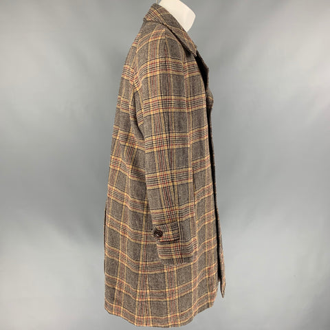 MARC JACOBS Size 38 Tan Plaid Wool Buttoned Coat