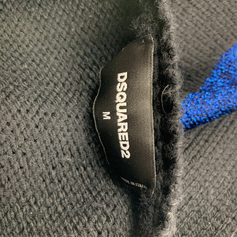 DSQUARED2 Talla M Suéter con cuello redondo en mezcla de lana metalizada en negro y azul