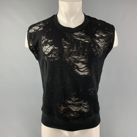 IRO Nuala Size S Black Distressed Cotton Blend Sleeveless Pullover