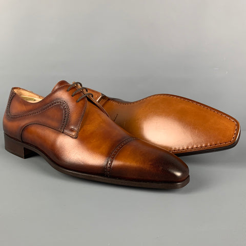MAGNANNI Size 12 Brown Leather Cap Toe Lace Up Shoes
