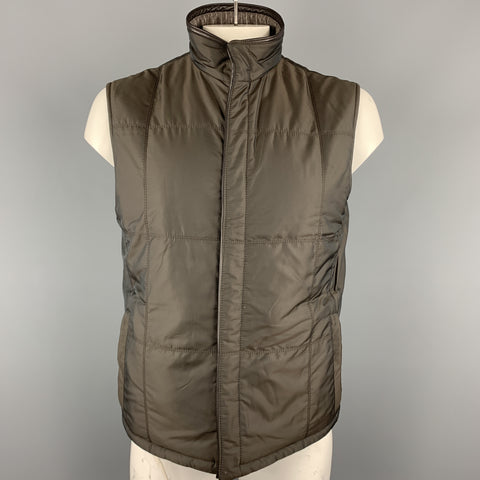 ERMENEGILDO ZEGNA 52 Taupe Pinstripe Leather Trimmed Reversible Vest NWT