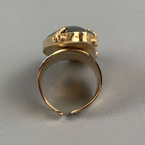 VINTAGE Gold & Grey Hammered Crystal Asymmetrical Ring