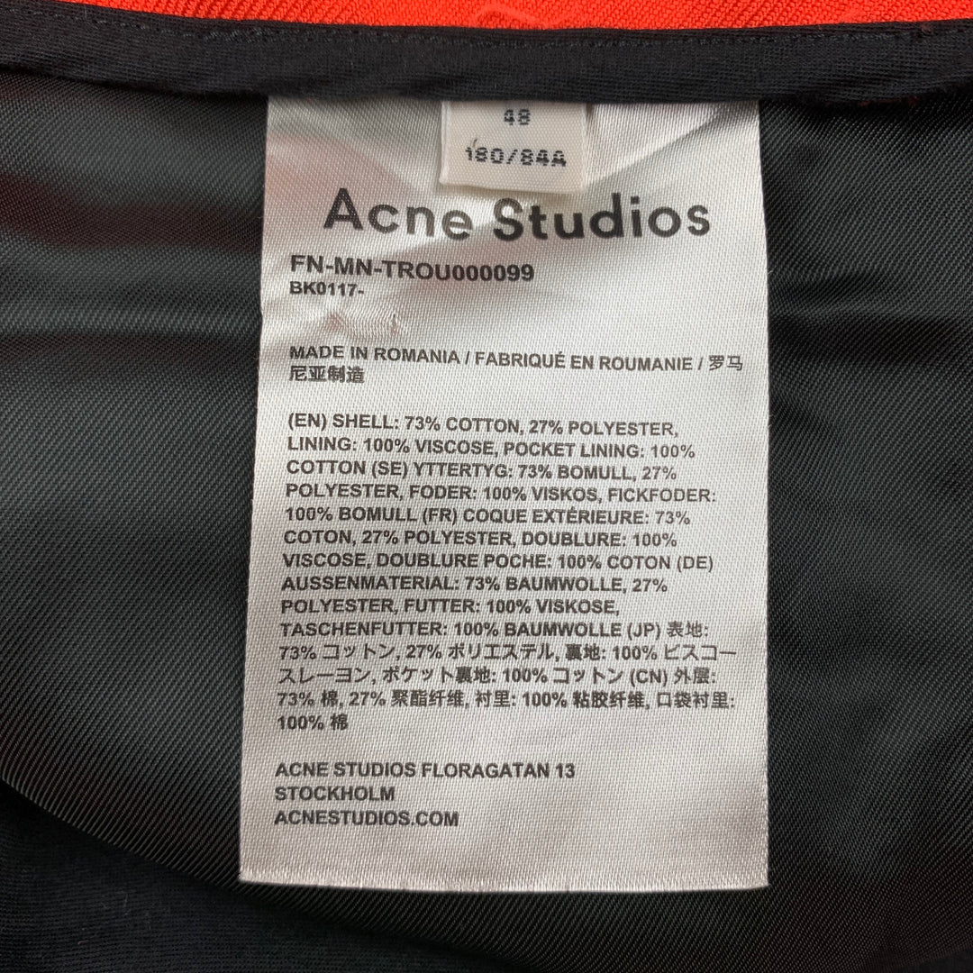 ACNE STUDIOS Size 32 Orange Twill Cotton / Polyester Raw edge Casual Pants