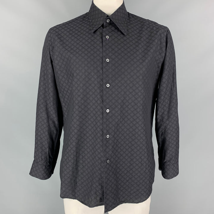 PAUL SMITH Size XL Black & Grey Rhombus Cotton Button Up Long Sleeve Shirt