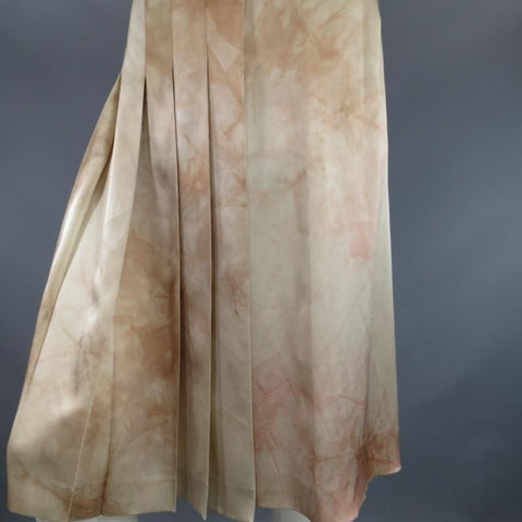 PRADA US 4 / IT 40 Beige & Blush Marbled Silk Satin Pleated Wrap Skirt