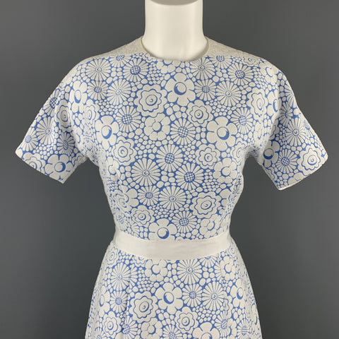 THOM BROWNE Spring 2013 Size 2 White & Blue Floral Dress