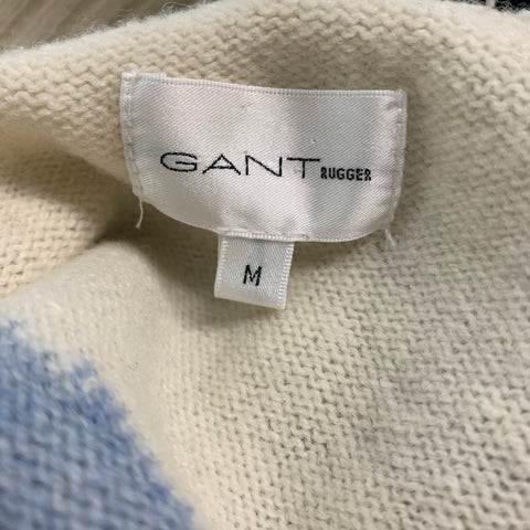 GANT Size M Blue Cream Color Block Wool Crew-Neck Sweater