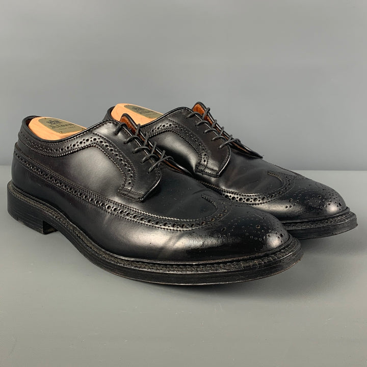 ALDEN Size 10.5 Black Perforated Leather Wingtip Lace Up Shoes