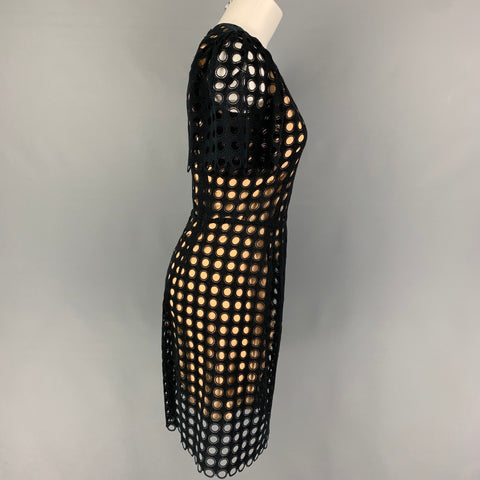 CHLOE Size 2 Black Beige Cotton Polyester Cut Out Short Sleeve Dress