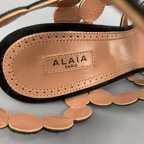 ALAIA Sandalias con tiras cortadas con láser de ante negro talla 8