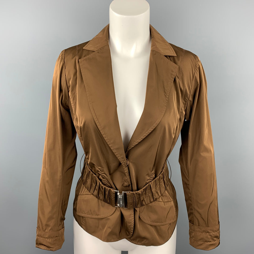 LIDA BADAY Size 8 Brown Polyester Notch Lapel Belted Jacket