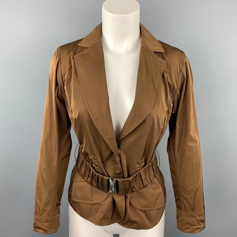 LIDA BADAY Taille 8 Veste ceinturée en polyester marron à revers cranté