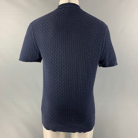 MR TURK Size M Navy Textured Cotton Blend Polo