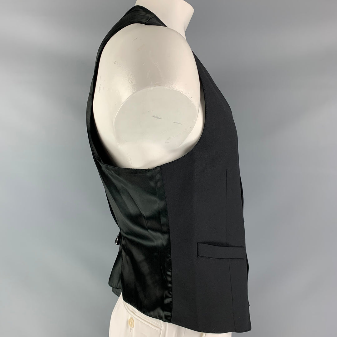 EMPORIO ARMANI Green Line Size 46 Black Solid Wool Asymmetrical Vest
