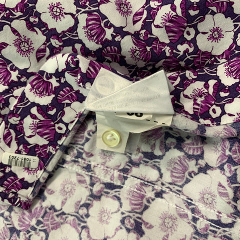 CARLO CHIONNA Size 40 White Purple Floral Cotton Button Down Long Sleeve Shirt