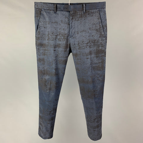 JOHN VARVATOS Size 32 Navy Charcoal Jacquard Cotton Blend Zip Fly Dress Pants