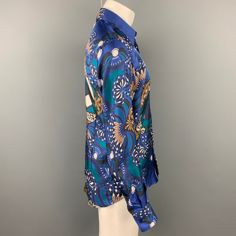 VERSACE COLLECTION Size M Blue Print Silk Button Up Long Sleeve Shirt