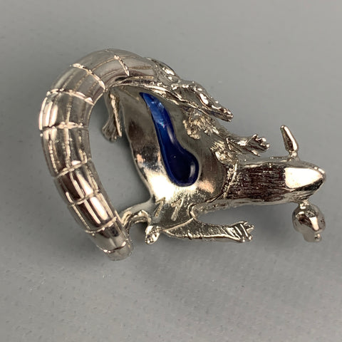 ALEXANDER MCQUEEN Size 11 Silver Tone Crystal Alligator Ring
