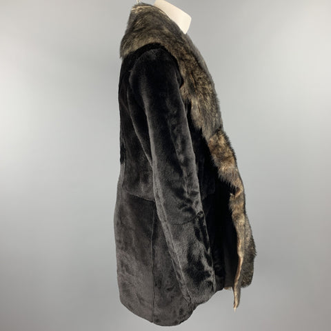 EMPORIO ARMANI Size 40 Brown Hook & Eye Closure Shearling Hook & Eye Coat