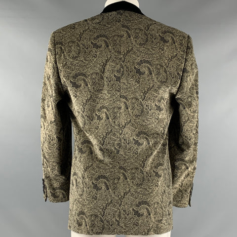 JOSEPH ABBOUD Size 40 Black Taupe Paisley Cotton Single Button Sport Coat