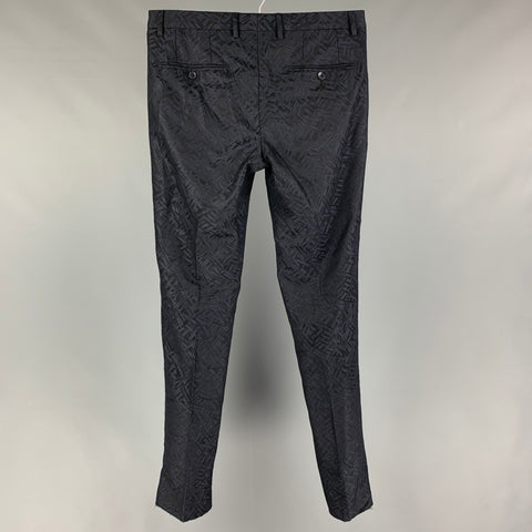 DOLCE & GABBANA Size 32 Navy Jacquard Wool Silk Zip Fly Dress Pants