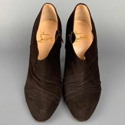 CHRISTIAN LOUBOUTIN Size 7 Dark Brown Suede Ruched Boots