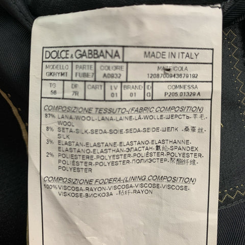 DOLCE &amp; GABBANA Taille 46 Orange Noir Solide Laine Soie Peak Revers Costume