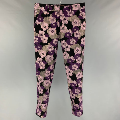 MR TURK Size 29 Purple Black Jacquard Cotton Blend Zip Fly Dress Pants