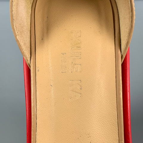 PAUL KA Sandalias de cuña de charol de cuero rojo beige talla 8