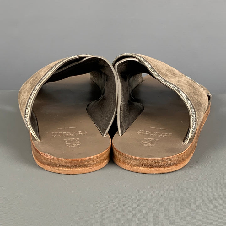BRUNELLO CUCINELLI Size 8 Grey Sage Suede Slip On Sandals