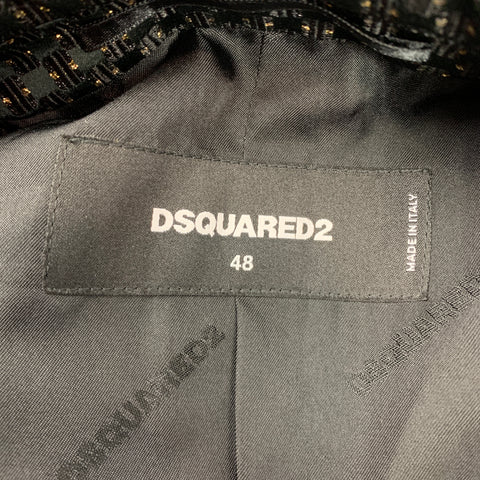 DSQUARED2 Size 38 Black & Gold Brocade Polyester Blend Peak Lapel Sport Coat