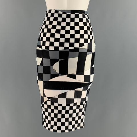 EMILIO PUCCI Size XS Black White Polyamide Eastane Checkered Pencil Skirt