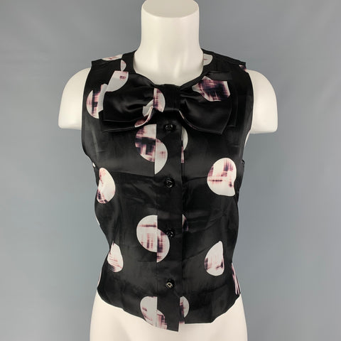 KATE SPADE Talla 4 Blusa con lazo estampado en blanco y negro