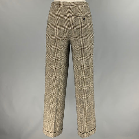 RALPH LAUREN Size 2 Black Cream Wool Glenplaid Wide Leg Dress Pants