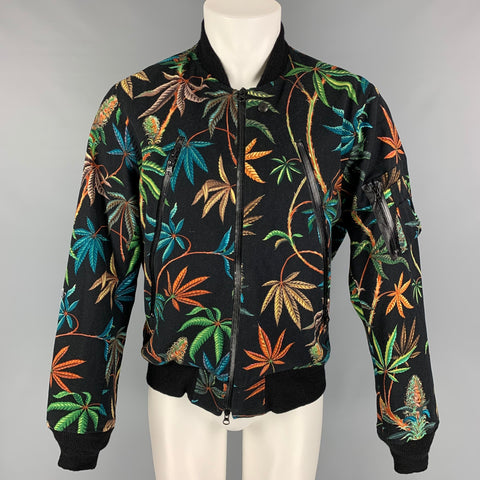 MONITALY Size 40 Black Multi-Color Print Cotton Zip Up Jacket