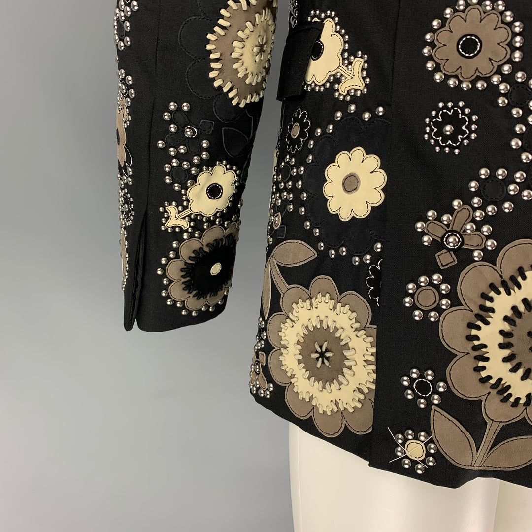 BURBERRY PRORSUM Spring 2016 Size 40 Regular Black & Cream Embellished Floral Sport Coat